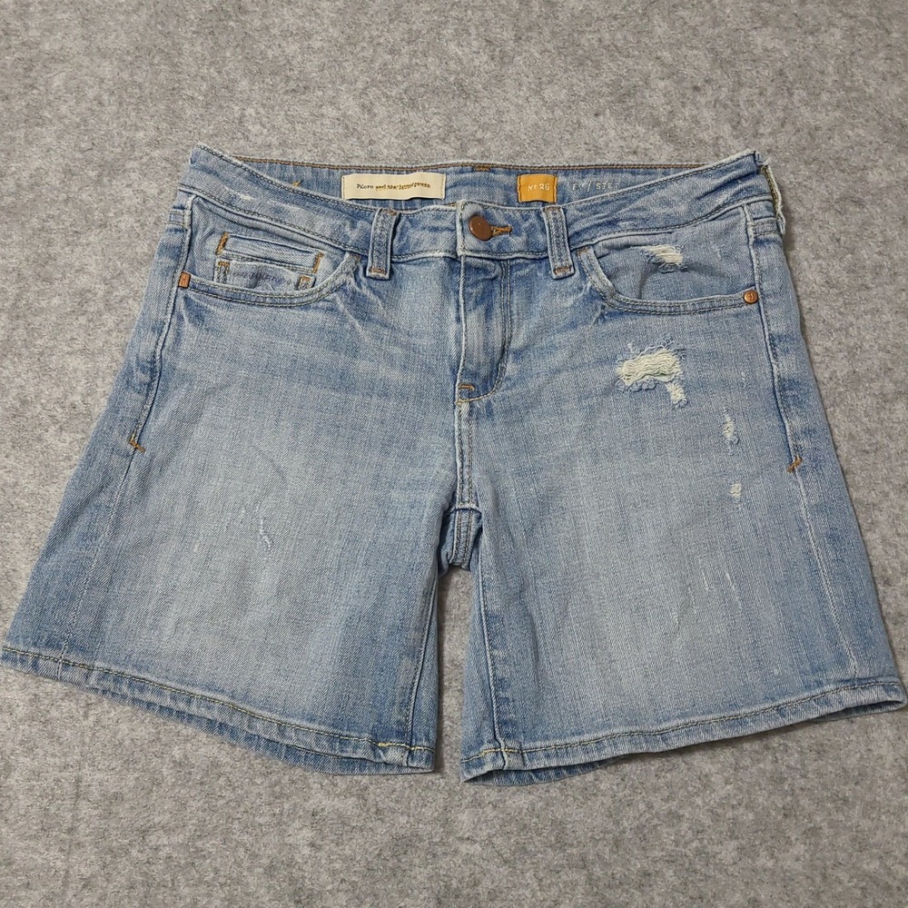 Pilcro and the Letterpress Denim Shorts Women 26 Blue Distressed Anthropologie